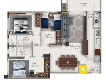 Apartamento de 102m² à Venda, 3 quartos - Ponta Grossa - Ref. 480709-4