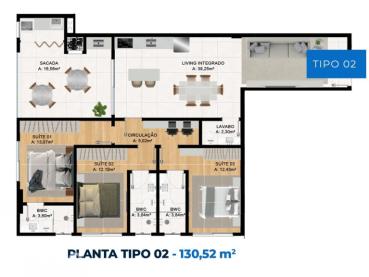 Apartamento de 130m² à Venda, 3 quartos - Porto Belo - Ref. 525369-4